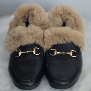Black and Tan Fur-Lined Women's Loafers